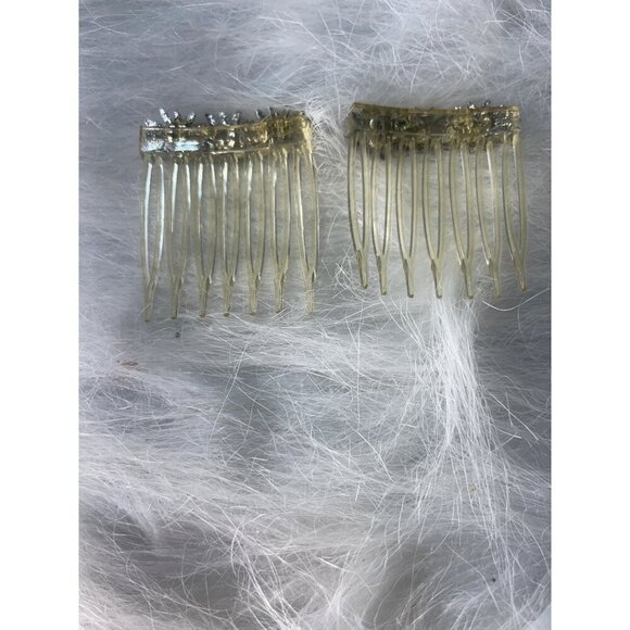 Vintage Floral Hair Combs With Metal Daisy Accents Set Of 2 Clear Plastic Retro - Picture 3 of 3